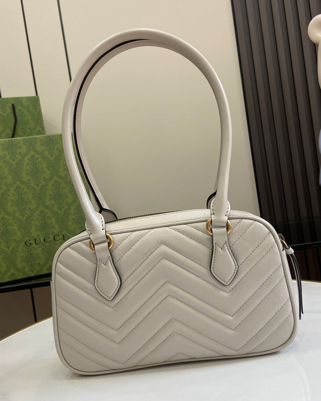Gucci GG Marmont Small Top Handle Bag – White Matelassé Leather