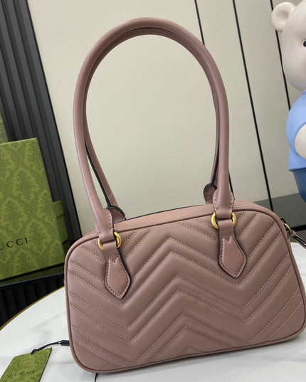 Gucci Marmont Small Top Handle Bag 795199 – Taupe Matelassé Leather