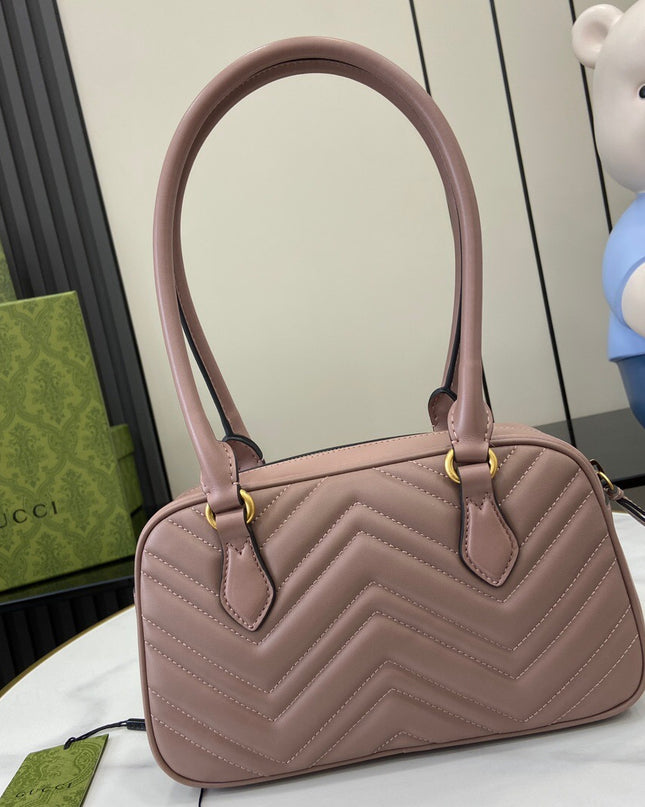 Gucci Marmont Small Top Handle Bag 795199 – Taupe Matelassé Leather