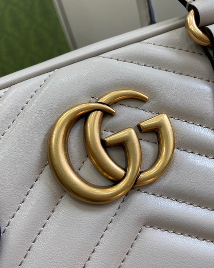Gucci GG Marmont Small Top Handle Bag – White Matelassé Leather