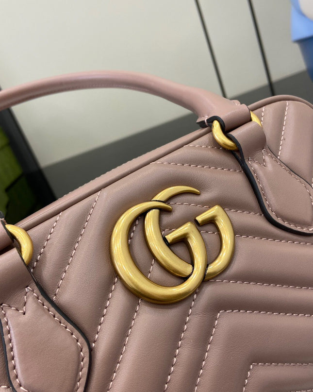 Gucci Marmont Small Top Handle Bag 795199 – Taupe Matelassé Leather