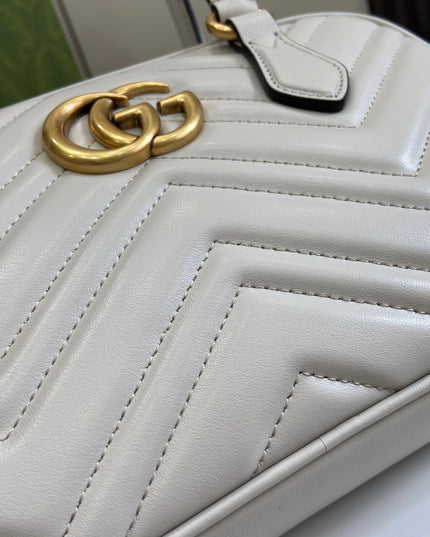 Gucci GG Marmont Small Top Handle Bag – White Matelassé Leather