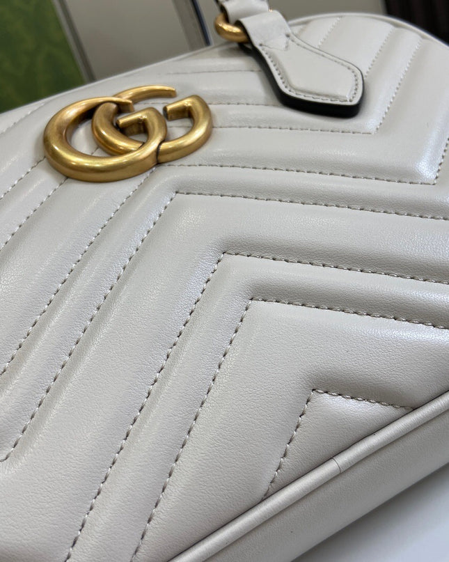 Gucci GG Marmont Small Top Handle Bag – White Matelassé Leather