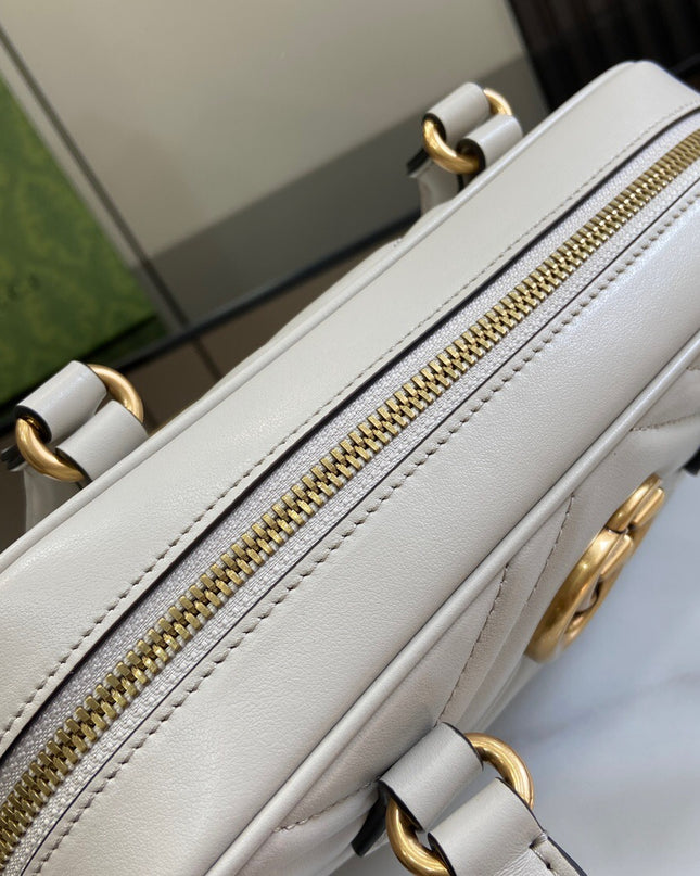 Gucci GG Marmont Small Top Handle Bag – White Matelassé Leather