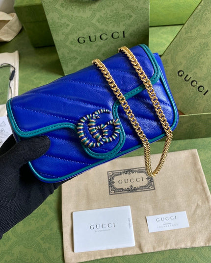 Gucci GG Marmont Mini Bag – Blue Matelassé with Crystal GG