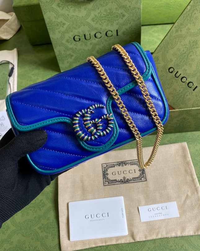 Gucci GG Marmont Mini Bag – Blue Matelassé with Crystal GG
