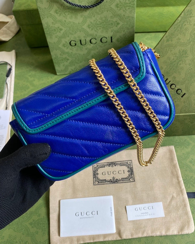 Gucci GG Marmont Mini Bag – Blue Matelassé with Crystal GG