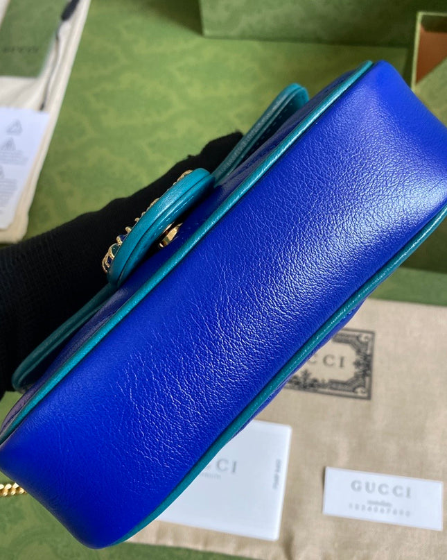 Gucci GG Marmont Mini Bag – Blue Matelassé with Crystal GG