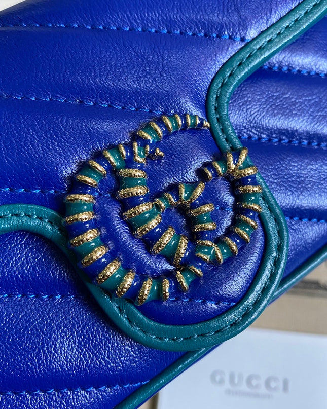 Gucci GG Marmont Mini Bag – Blue Matelassé with Crystal GG