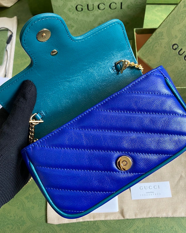 Gucci GG Marmont Mini Bag – Blue Matelassé with Crystal GG