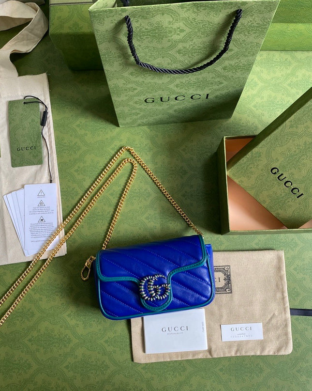Gucci GG Marmont Mini Bag – Blue Matelassé with Crystal GG