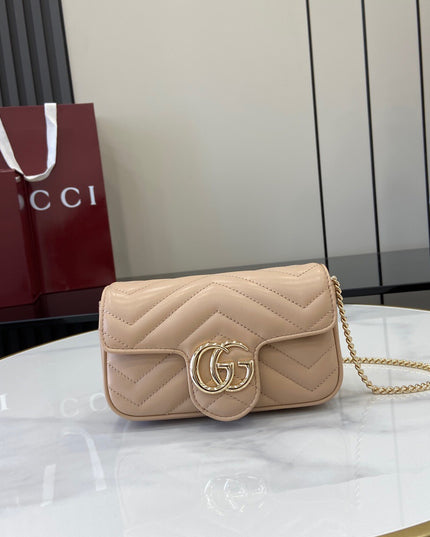 Gucci Marmont Super Mini Bag ‎476433 – Nude Beige Matelassé Leather