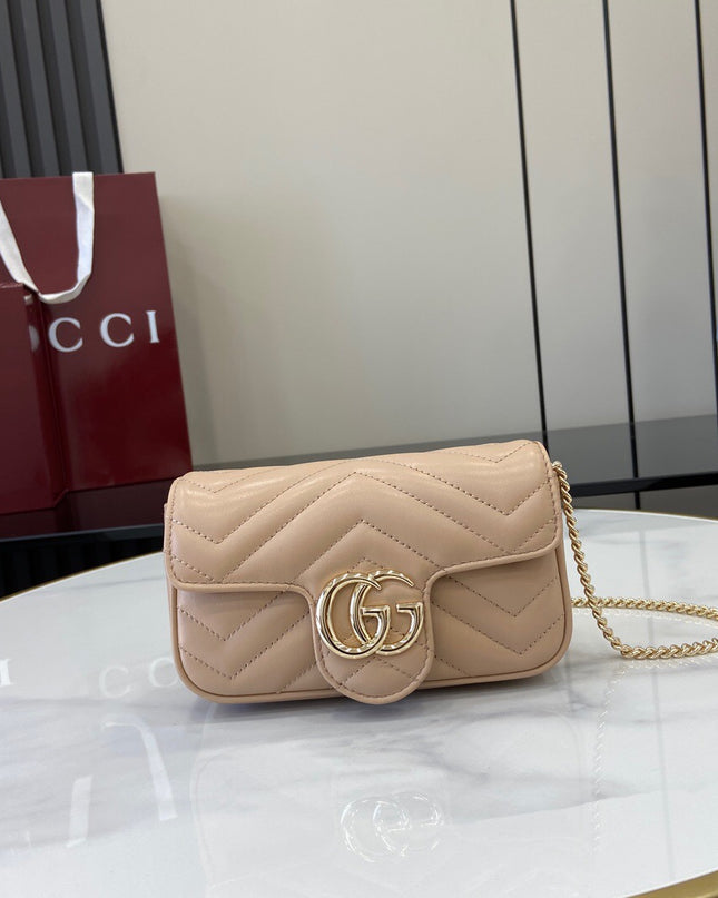 Gucci Marmont Super Mini Bag ‎476433 – Nude Beige Matelassé Leather