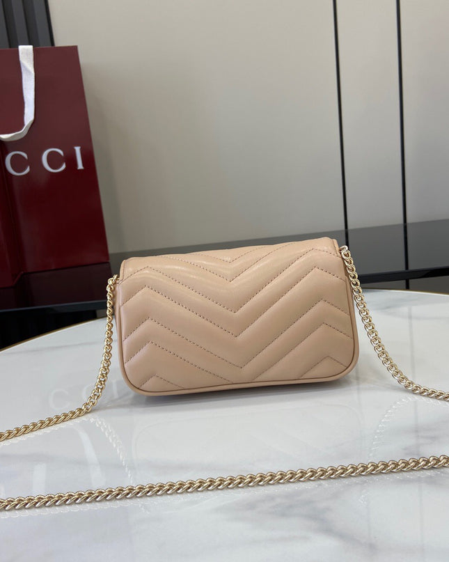 Gucci Marmont Super Mini Bag ‎476433 – Nude Beige Matelassé Leather