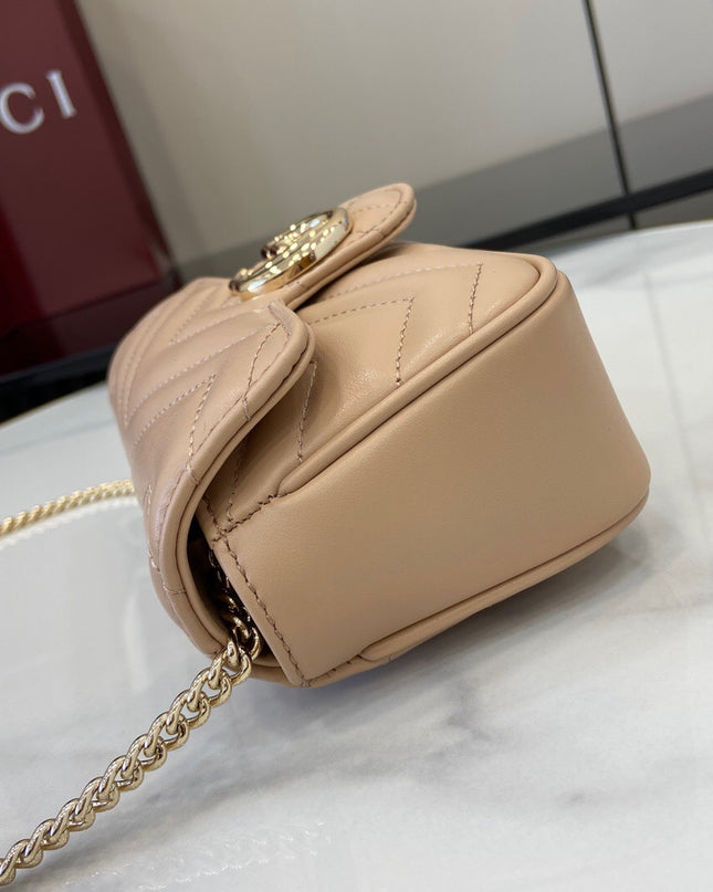 Gucci Marmont Super Mini Bag ‎476433 – Nude Beige Matelassé Leather