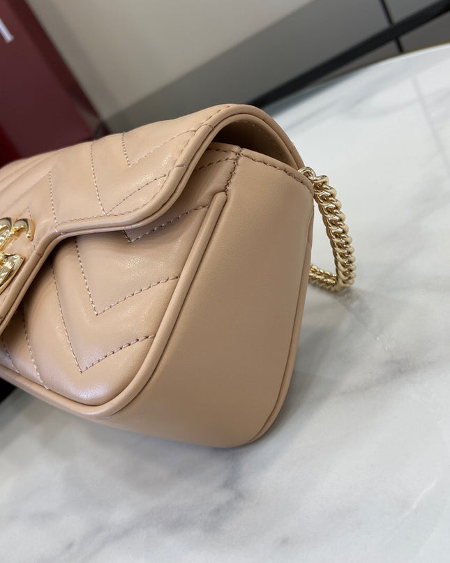 Gucci Marmont Super Mini Bag ‎476433 – Nude Beige Matelassé Leather