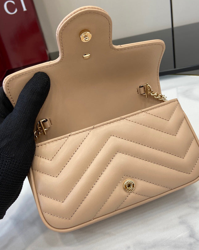 Gucci Marmont Super Mini Bag ‎476433 – Nude Beige Matelassé Leather
