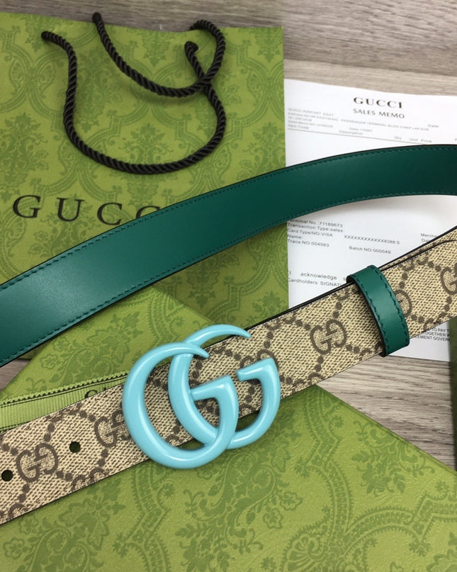 Gucci Marmont Thin Belt 414516 – Beige/Green