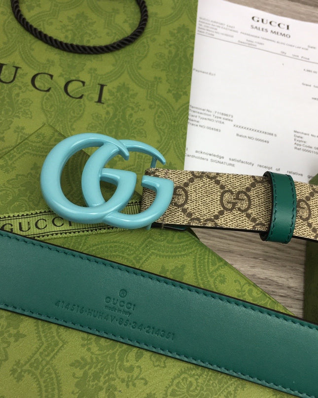 Gucci Marmont Thin Belt 414516 – Beige/Green