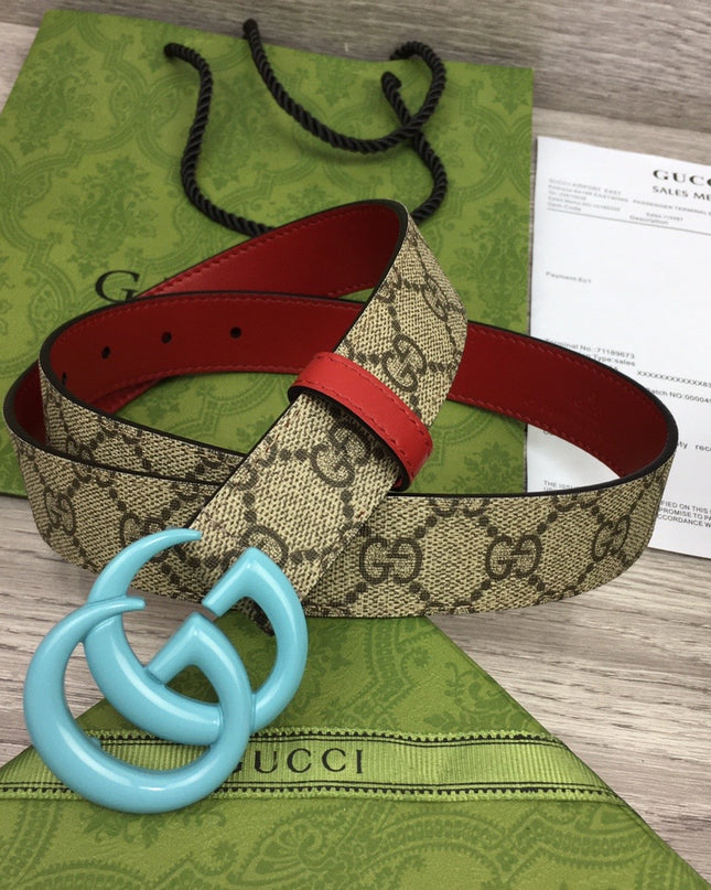 Gucci Marmont Thin Belt 414516 – Beige/Red