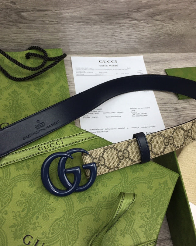Gucci Marmont Thin Belt 414516 – Navy Blue Leather & Buckle