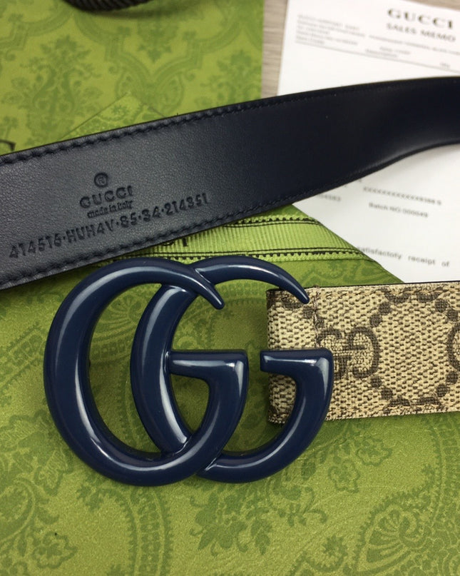 Gucci Marmont Thin Belt 414516 – Navy Blue Leather & Buckle