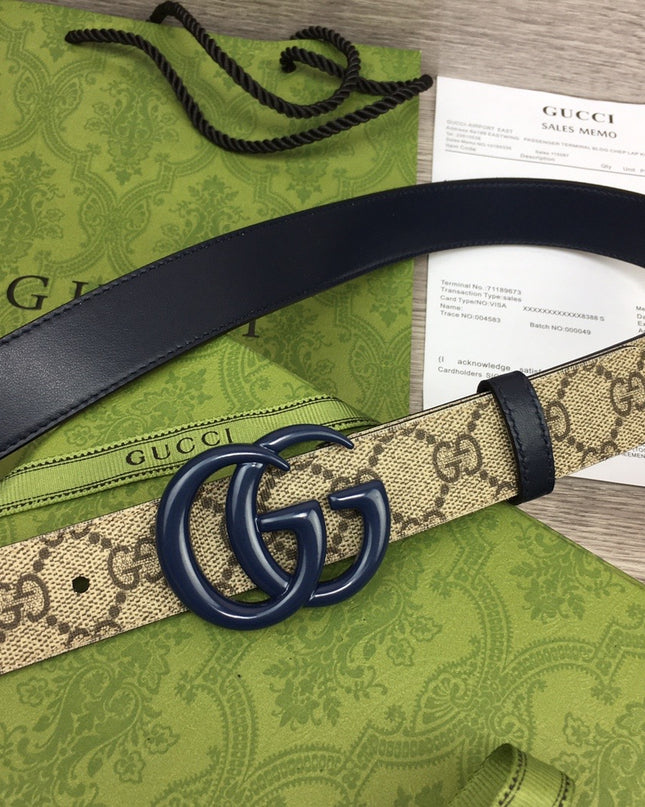 Gucci Marmont Thin Belt 414516 – Navy Blue Leather & Buckle