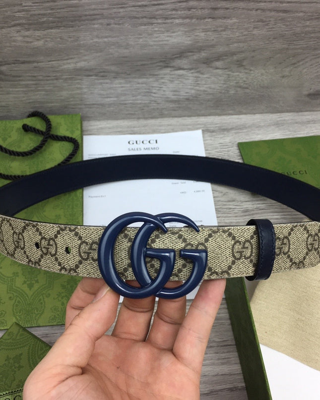 Gucci Marmont Thin Belt 414516 – Navy Blue Leather & Buckle