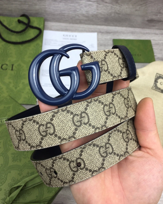 Gucci Marmont Thin Belt 414516 – Navy Blue Leather & Buckle