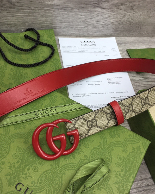 Gucci Marmont Thin Belt 414516 – Red Leather & Buckle