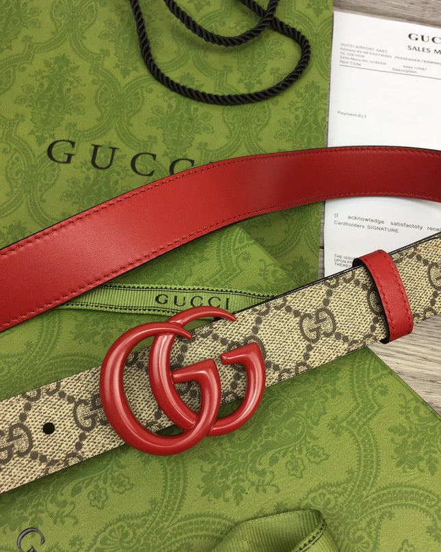 Gucci Marmont Thin Belt 414516 – Red Leather & Buckle