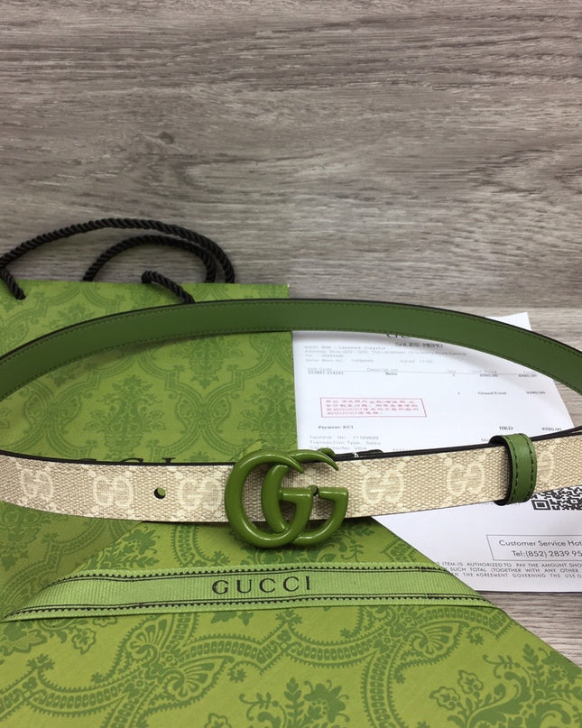 Gucci Marmont Thin Belt – Green Leather