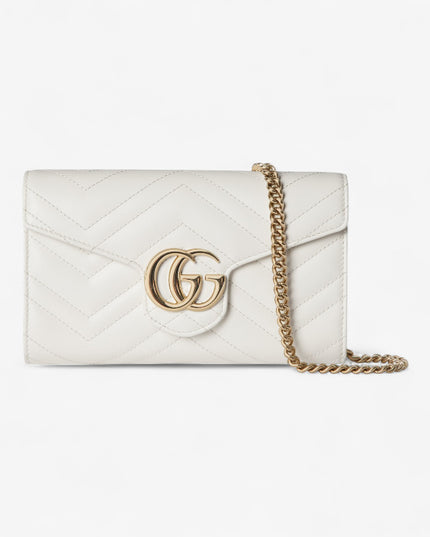 Gucci Marmont White Chevron Leather Wallet on Chain