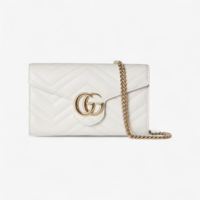 Gucci Marmont White Chevron Leather Wallet on Chain