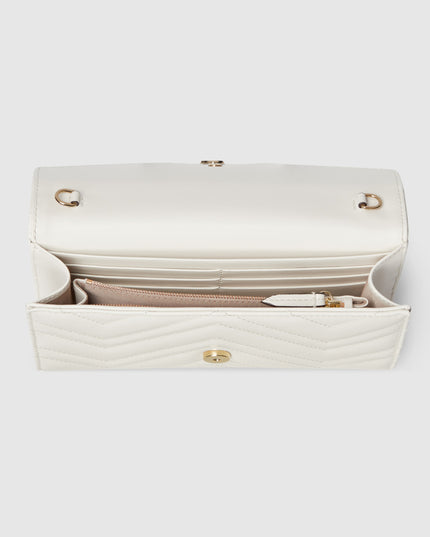 Gucci Marmont White Chevron Leather Wallet on Chain