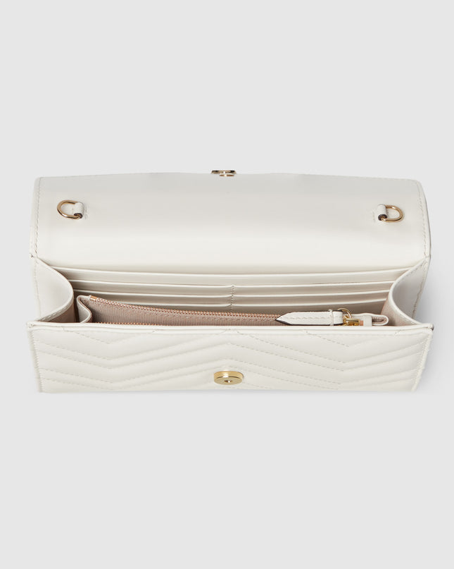Gucci Marmont White Chevron Leather Wallet on Chain