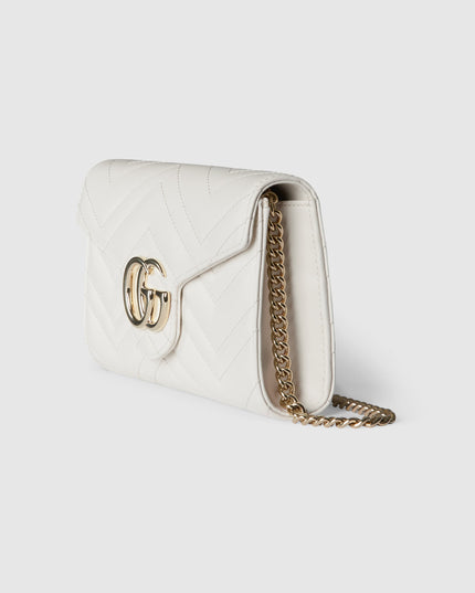 Gucci Marmont White Chevron Leather Wallet on Chain