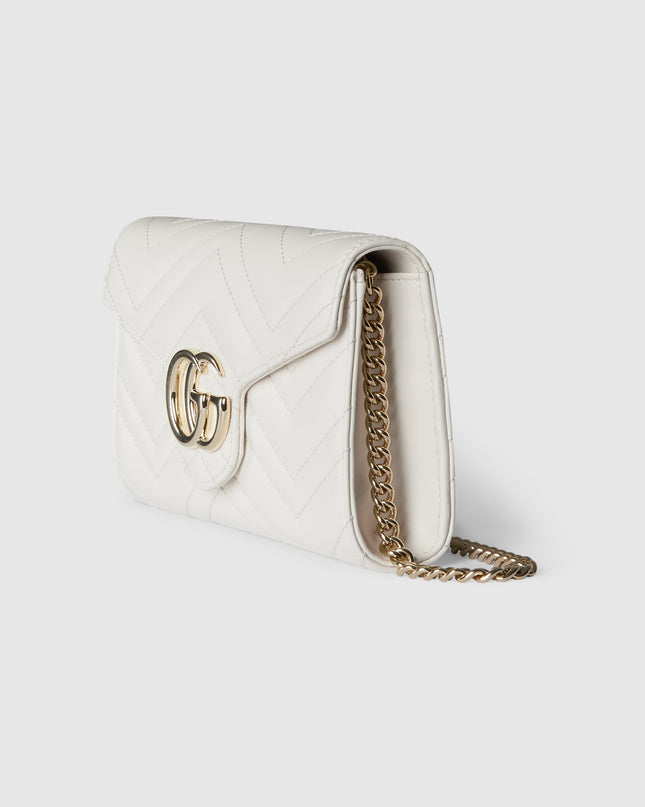 Gucci Marmont White Chevron Leather Wallet on Chain