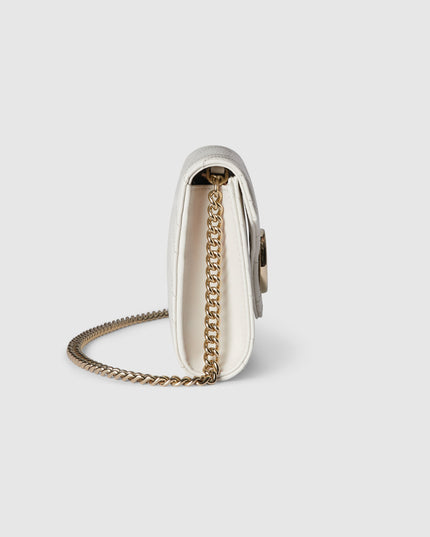 Gucci Marmont White Chevron Leather Wallet on Chain