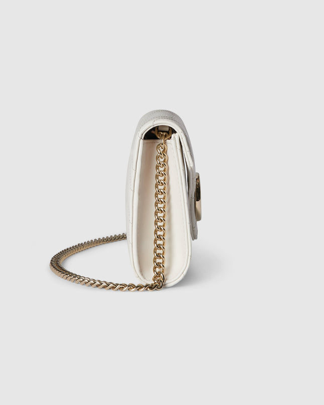 Gucci Marmont White Chevron Leather Wallet on Chain
