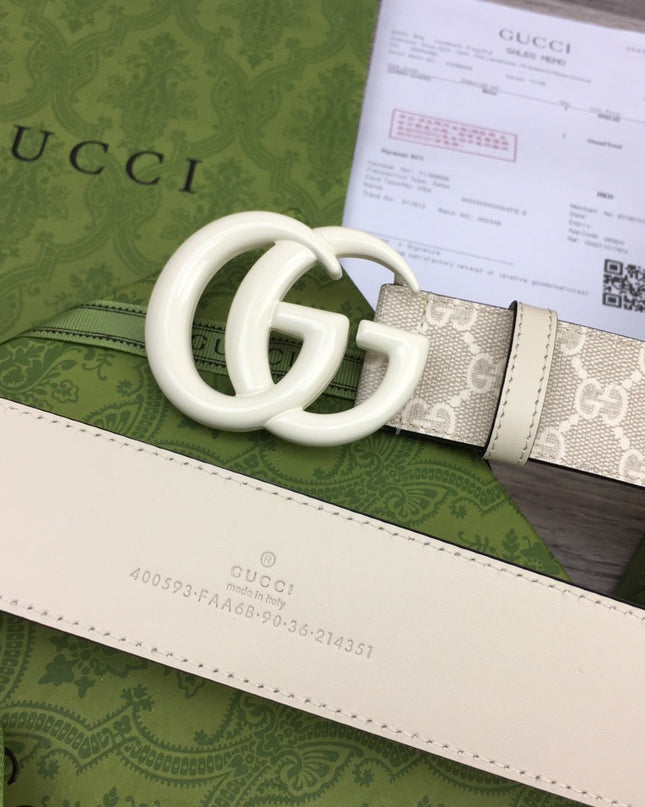 Gucci Marmont Wide Belt – Supreme Canvas & White Leather