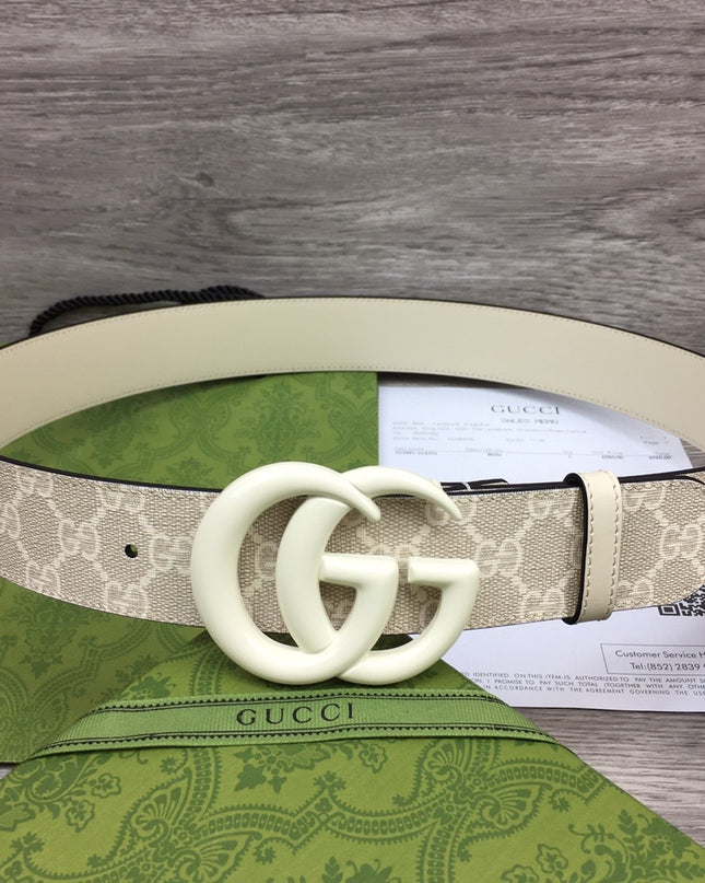 Gucci Marmont Wide Belt – Supreme Canvas & White Leather