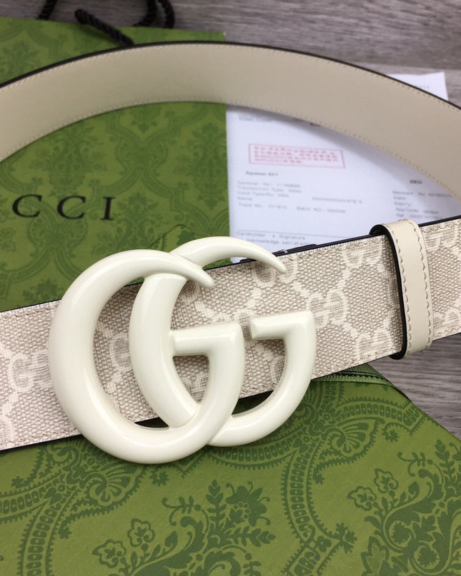 Gucci Marmont Wide Belt – Supreme Canvas & White Leather