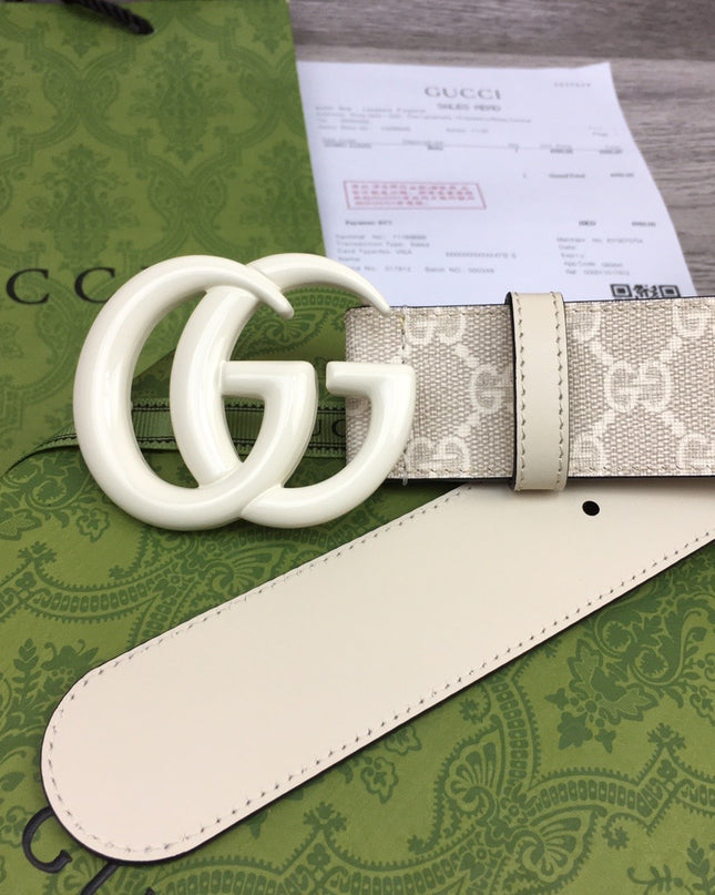 Gucci Marmont Wide Belt – Supreme Canvas & White Leather