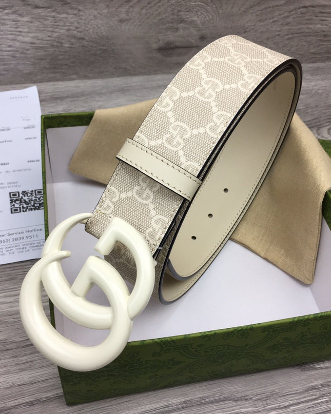 Gucci Marmont Wide Belt – Supreme Canvas & White Leather