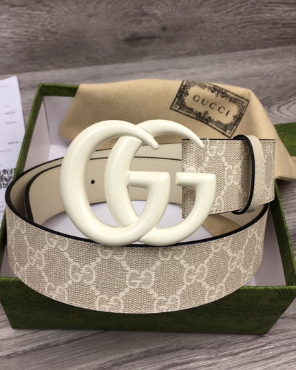 Gucci Marmont Wide Belt – Supreme Canvas & White Leather