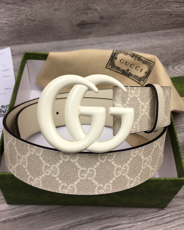 Gucci Marmont Wide Belt – Supreme Canvas & White Leather