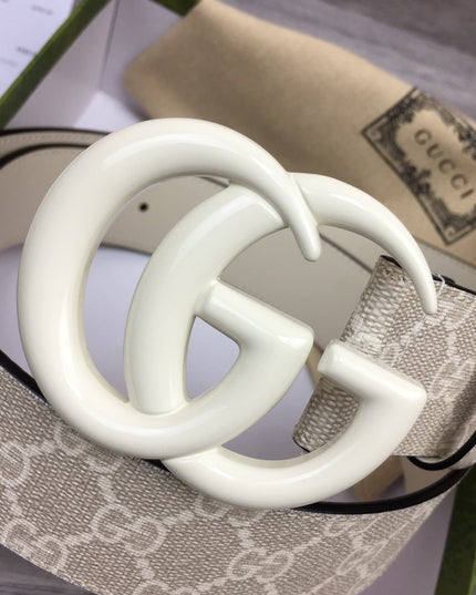 Gucci Marmont Wide Belt – Supreme Canvas & White Leather