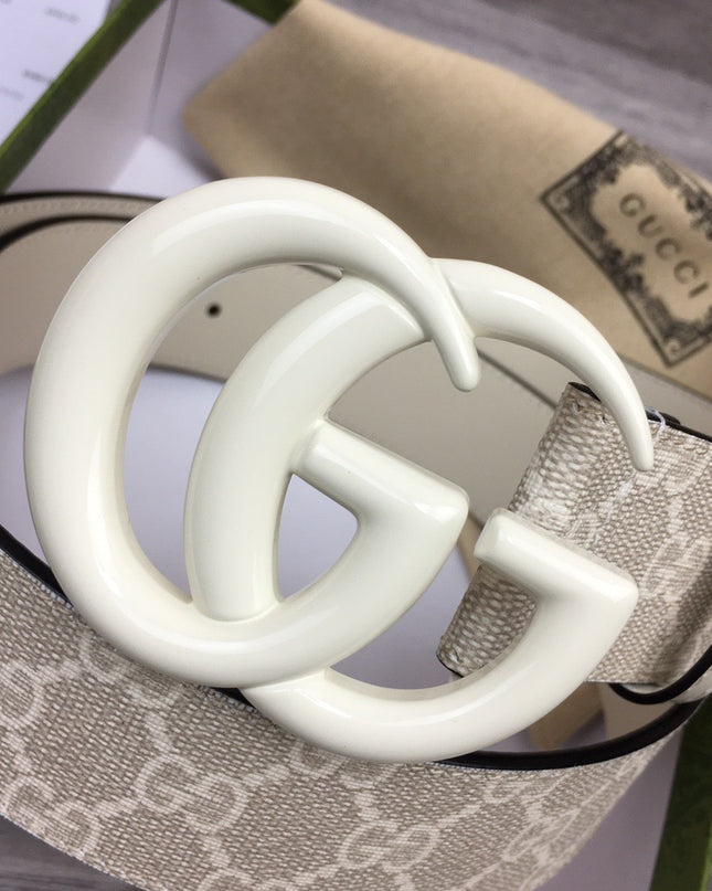 Gucci Marmont Wide Belt – Supreme Canvas & White Leather