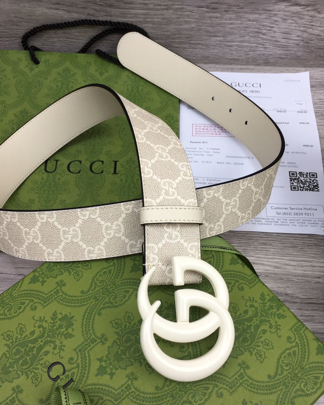 Gucci Marmont Wide Belt – Supreme Canvas & White Leather